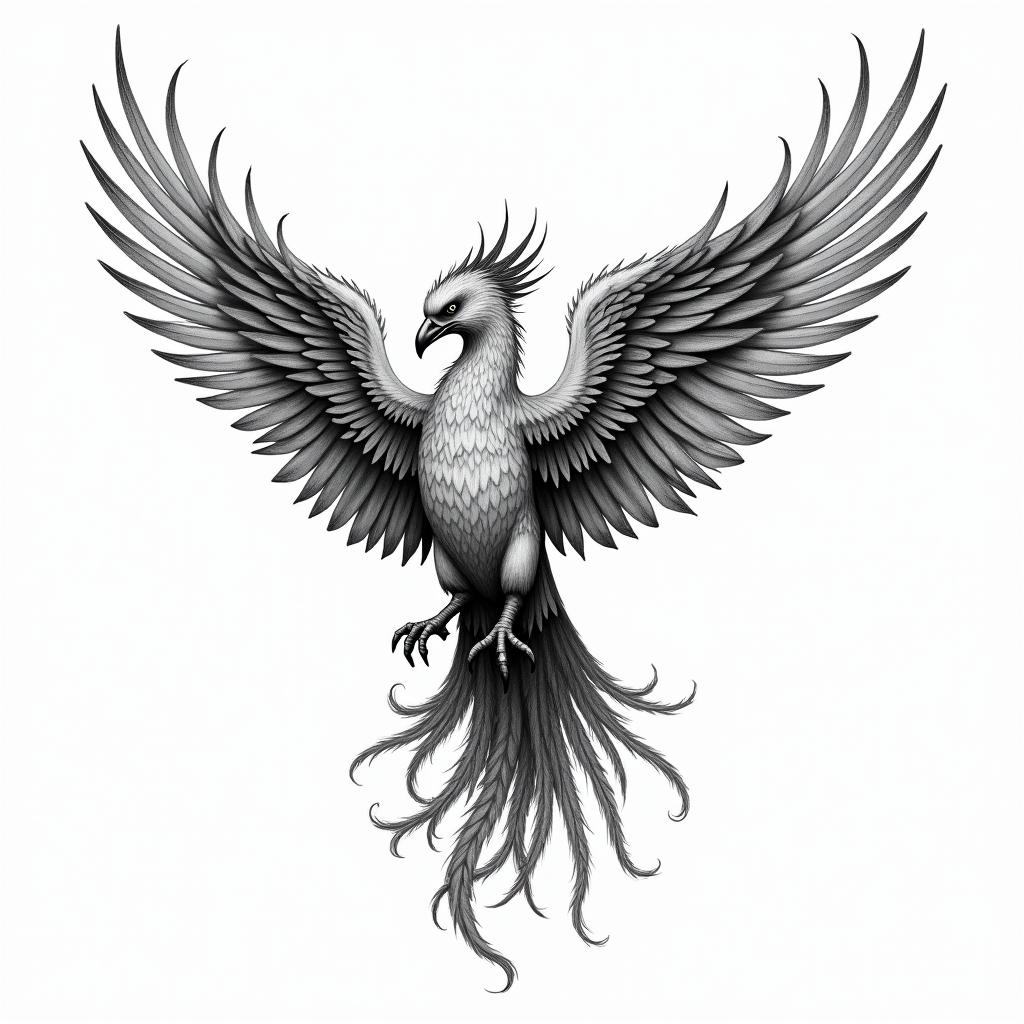 Phoenix with wordsin bohemian style tattoo, 8k - Variation 3