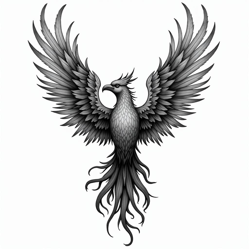 Phoenix with wordsin bohemian style tattoo, 8k - Variation 2