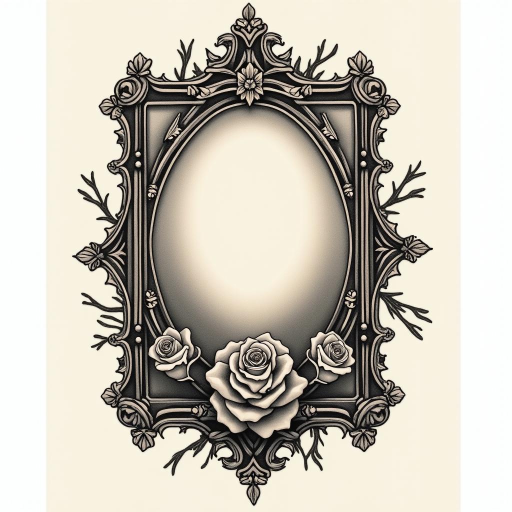 Esoteric Appalachian magicin victorian style tattoo, featuring vintage and elegant elements, ornate frames, roses, antique, sepia-toned color scheme - Variation 3