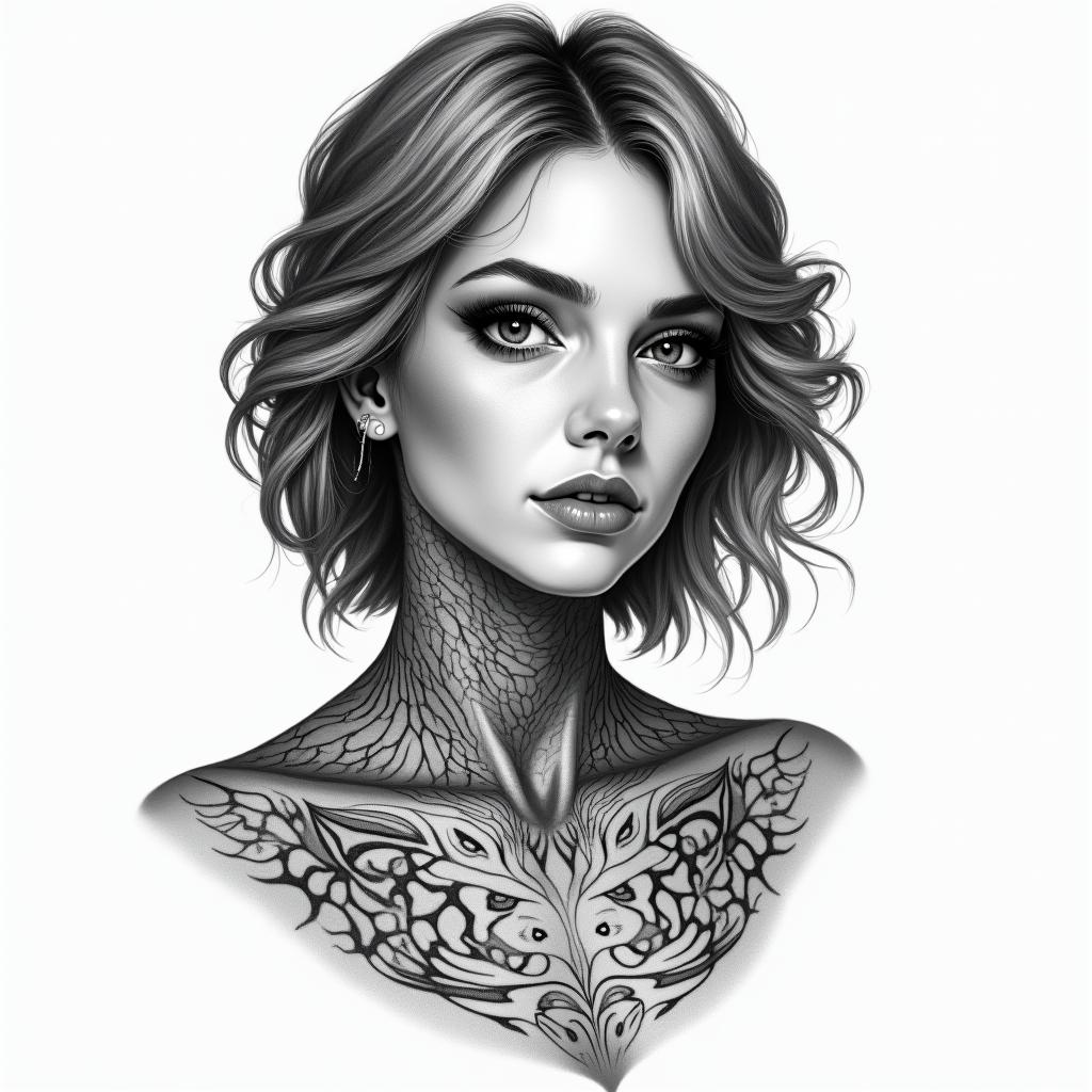 Kate, Aquarius, Massachusettsin portrait tattoo style, featuring a highly realistic and detailed depiction - Variation 4