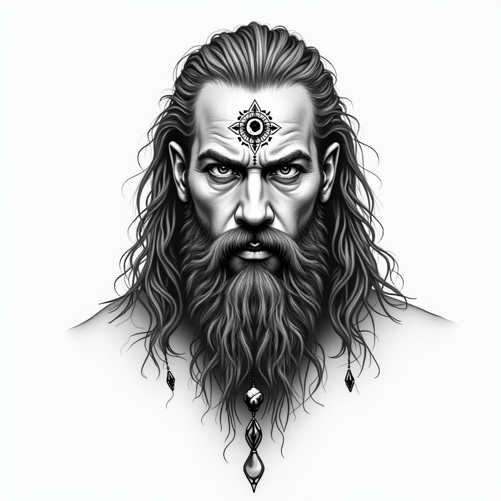 Jason Momoain spiritual symbols tattoo style, featuring an intricate design incorporating elements, Hamsa hand, third eye, minimalist composition