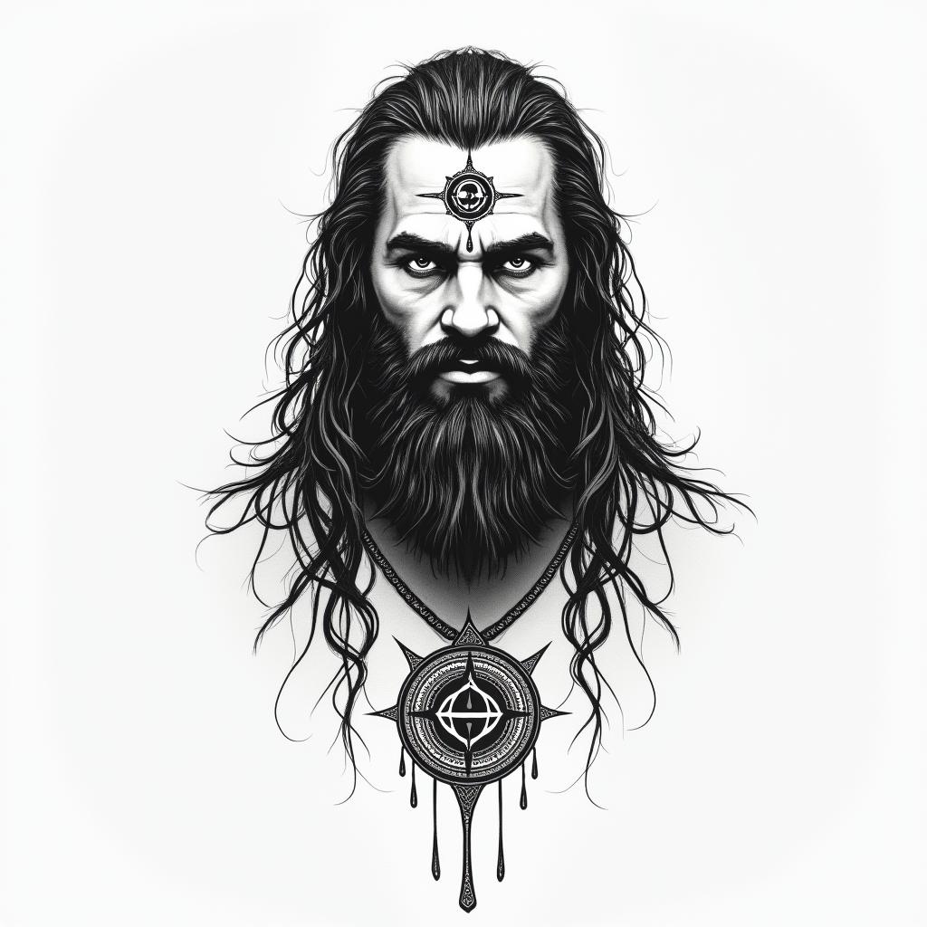 Jason Momoain spiritual symbols tattoo style, featuring an intricate design incorporating elements, Hamsa hand, third eye, minimalist composition - Variation 2