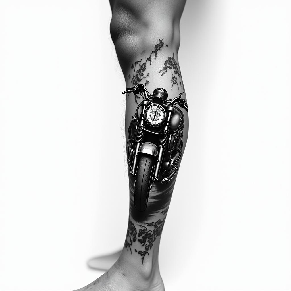 Design of motorcycles for full leg.higly detailed tattoo
