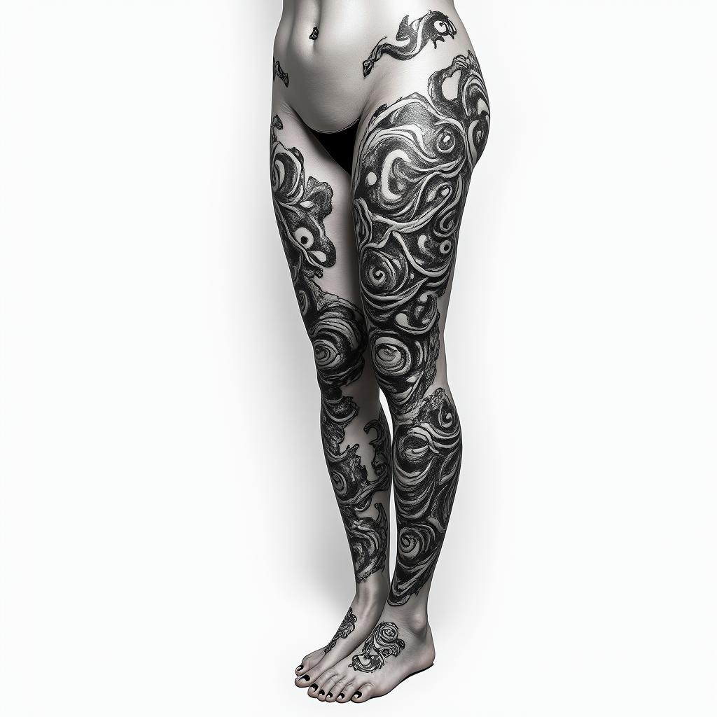 Design of motorcycles for full leg.higly detailed tattoo - Variation 4