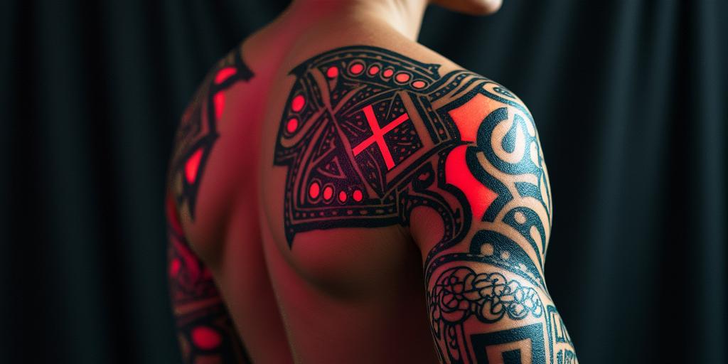Futuristic cyberpunk girl with neon accentsin tribal tattoo style, featuring bold and black geometric shapes, curved lines, intertwine and flow seamlessly, creating a powerful and symbolic design, polynesian and maori styles - Variation 2