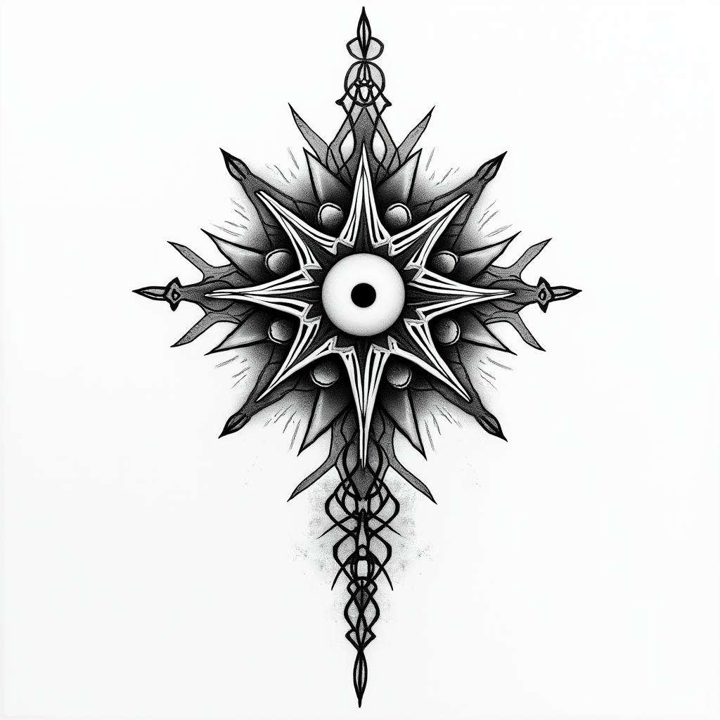 Esoteric Appalachian magicin spiritual symbols tattoo style, featuring an intricate design incorporating elements, Hamsa hand, third eye, minimalist composition - Variation 4