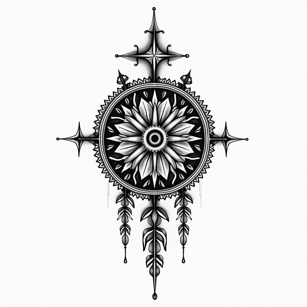Esoteric Appalachian magicin spiritual symbols tattoo style, featuring an intricate design incorporating elements, Hamsa hand, third eye, minimalist composition - Variation 2