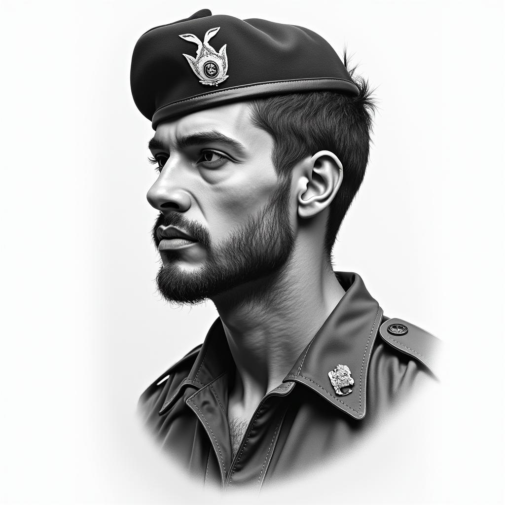 American Soldier, aquarius, feb 10, 1994in portrait tattoo style, featuring a highly realistic and detailed depiction  - Variation 2