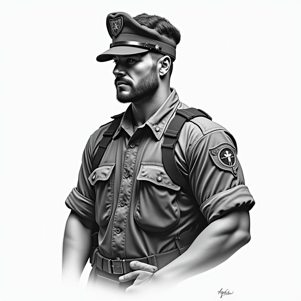 American Soldier, aquarius, feb 10, 1994in portrait tattoo style, featuring a highly realistic and detailed depiction  - Variation 4