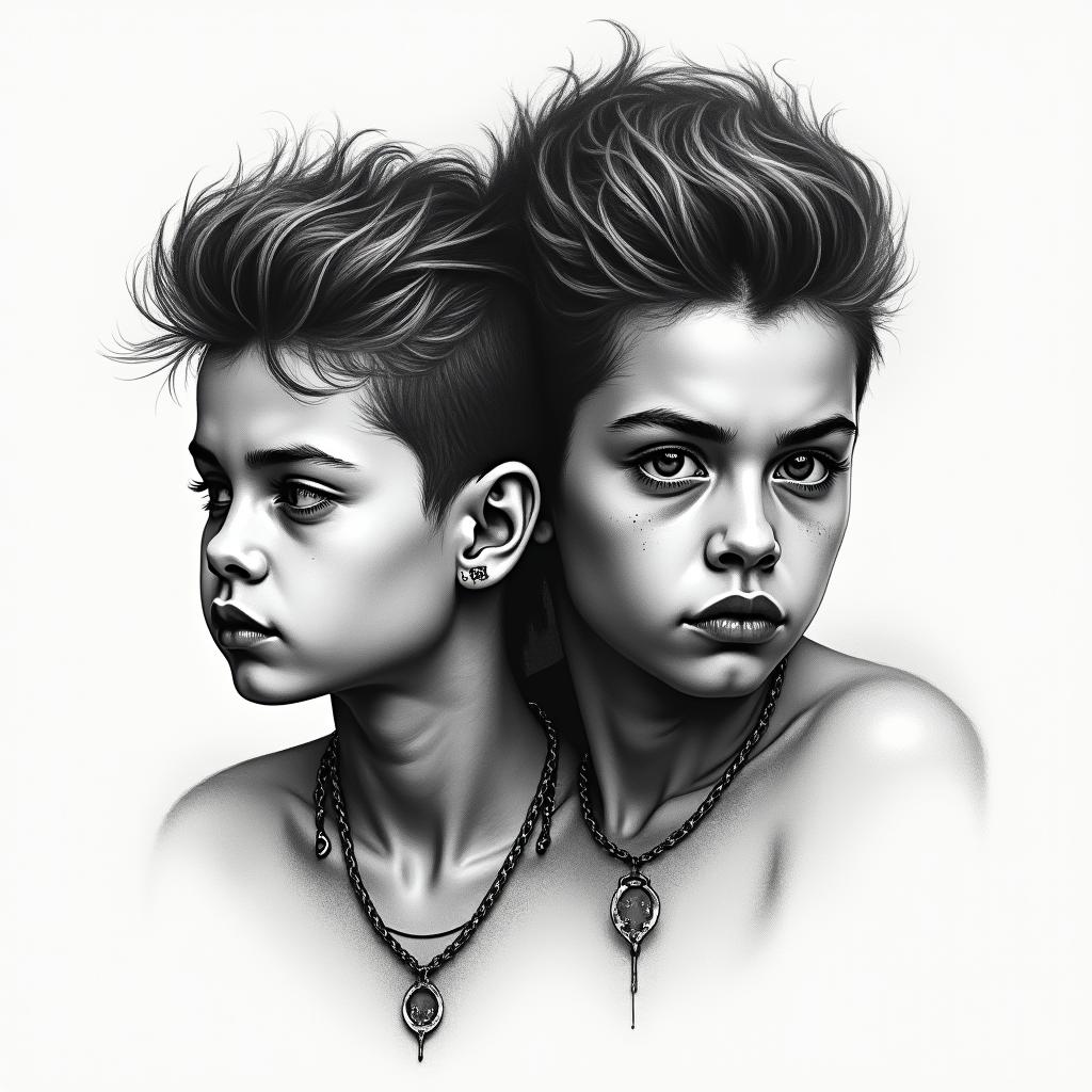 The lost boysin portrait tattoo style, featuring a highly realistic and detailed depiction  - Variation 4