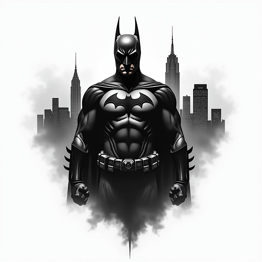 Silhouette of Batman against the Gotham skyline.higly detailed tattoo - Variation 5