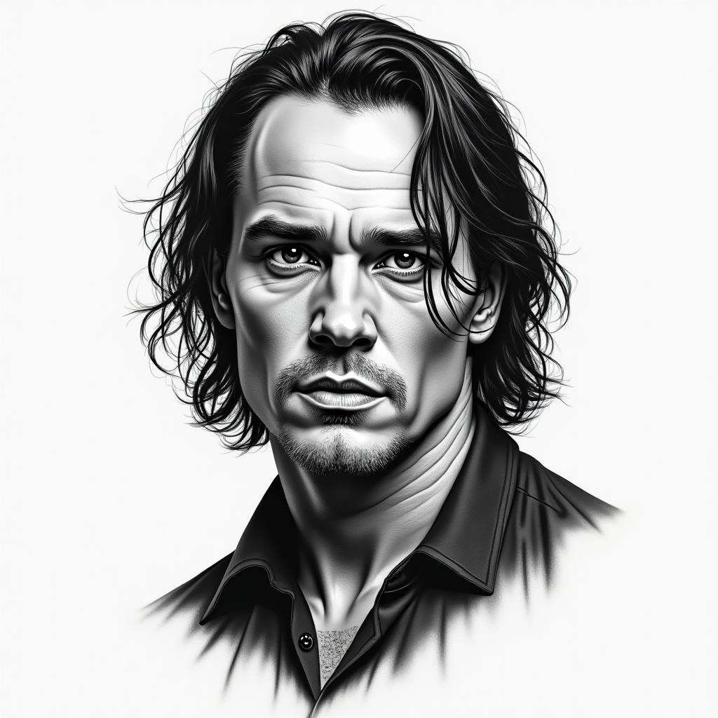Brandon Leein portrait tattoo style, featuring a highly realistic and detailed depiction 
