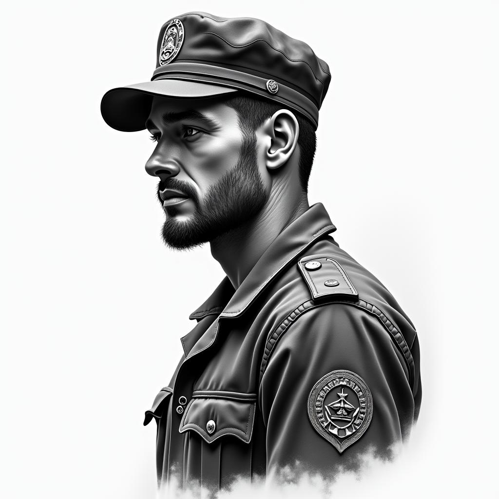 American Soldier, aquarius, feb 10, 1994in realism tattoo style, featuring a highly detailed, lifelike, capturing every detail, photorealistic, ultra realistic, intricate shading, smooth and sharp, - Variation 1