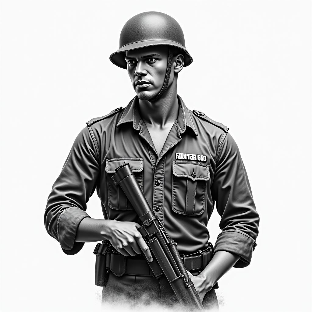 American Soldier, aquarius, feb 10, 1994in realism tattoo style, featuring a highly detailed, lifelike, capturing every detail, photorealistic, ultra realistic, intricate shading, smooth and sharp, - Variation 3