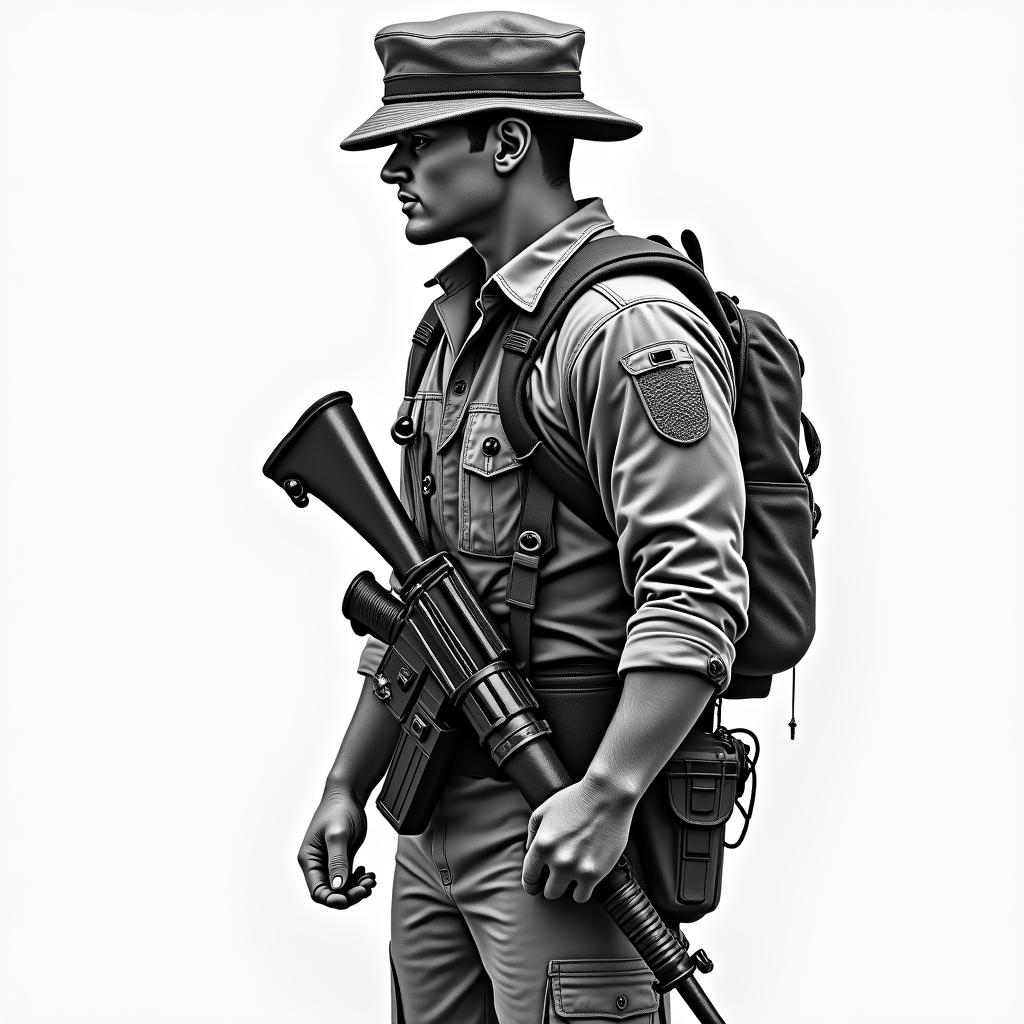 American Soldier, aquarius, feb 10, 1994in realism tattoo style, featuring a highly detailed, lifelike, capturing every detail, photorealistic, ultra realistic, intricate shading, smooth and sharp, - Variation 2