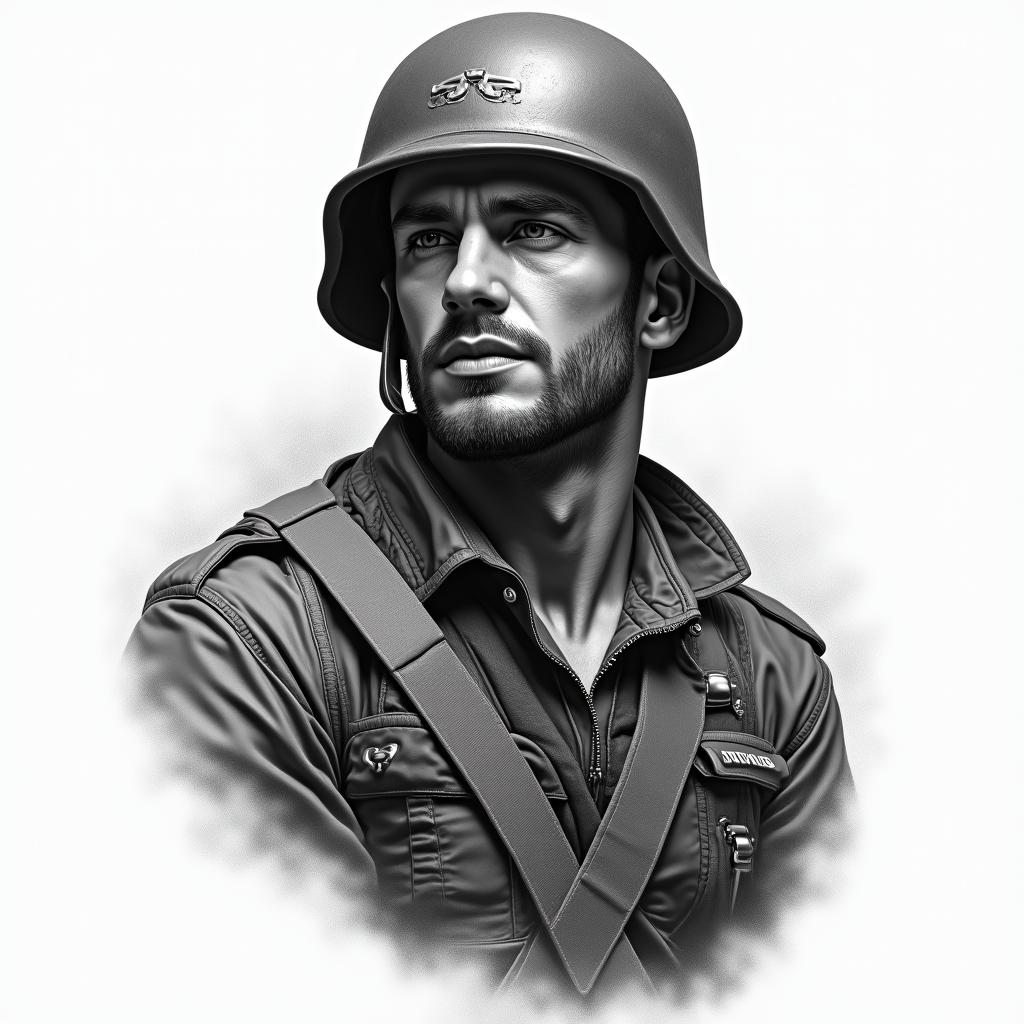 American Soldier, aquarius, feb 10, 1994in realism tattoo style, featuring a highly detailed, lifelike, capturing every detail, photorealistic, ultra realistic, intricate shading, smooth and sharp, - Variation 4
