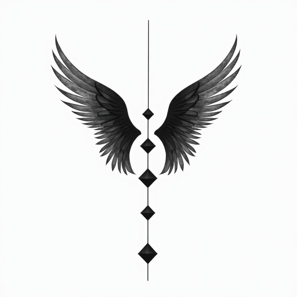 Against broken wings,
A front afraid,
Rise anew.in minimalist style tattoo, featuring simple shapes and fine lines, with minimal shading and details, tiny triangles, creating a sense of balance and harmony - Variation 2