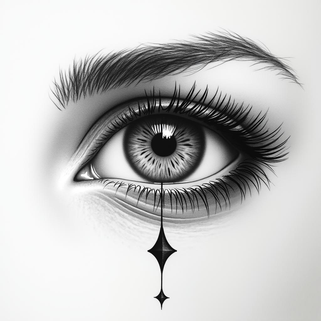 A woman’s eye, close up, the pupil is a clock, Roman numerical.in minimalist style tattoo, featuring simple shapes and fine lines, with minimal shading and details, tiny triangles, creating a sense of balance and harmony - Variation 4
