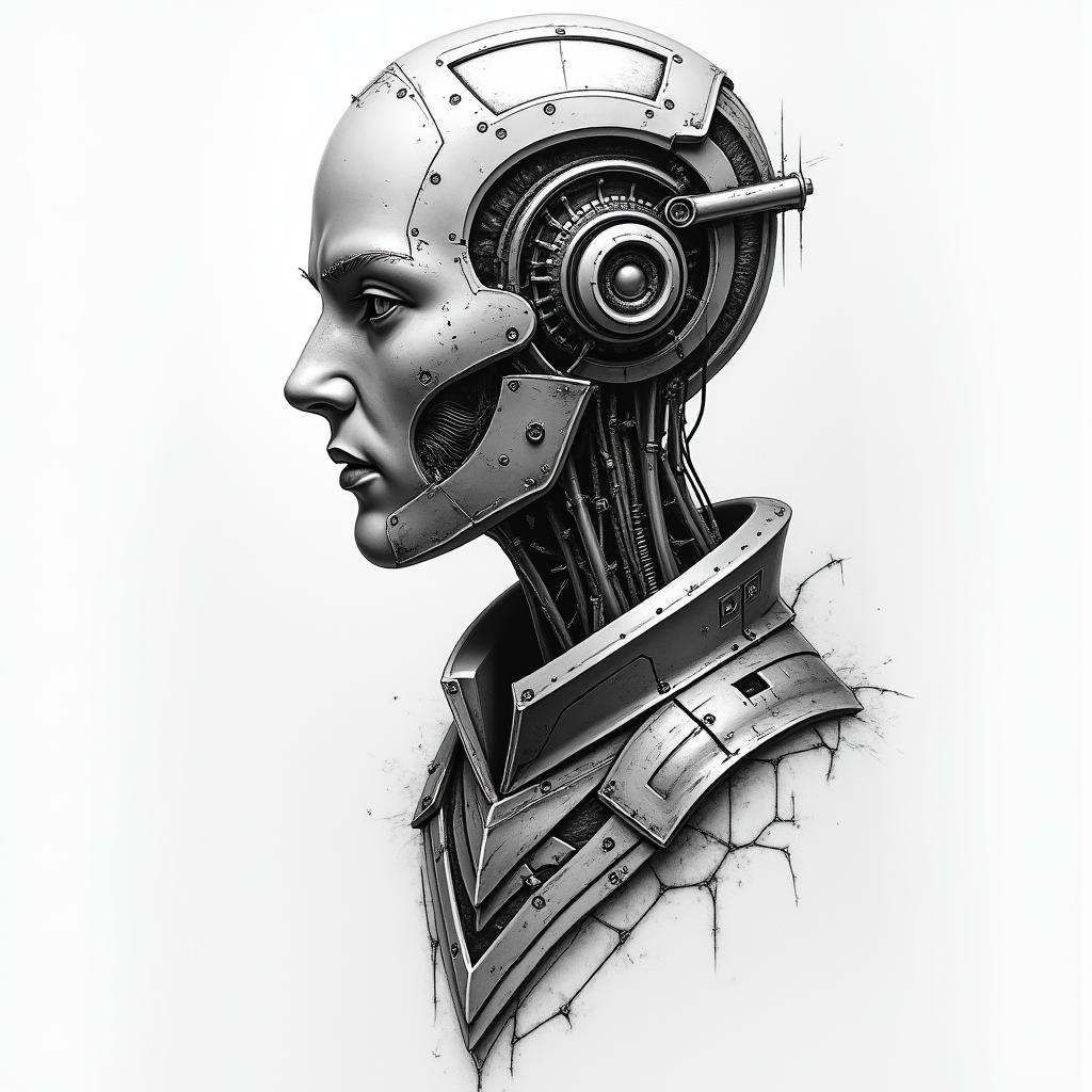 American Soldier, aquarius, feb 10, 1994tattoo in biomechanic style, the tattoo covered by robotic elements of futuristic cyberpunk design, robotic features detail, showcasing intricate mechanical components - Variation 3