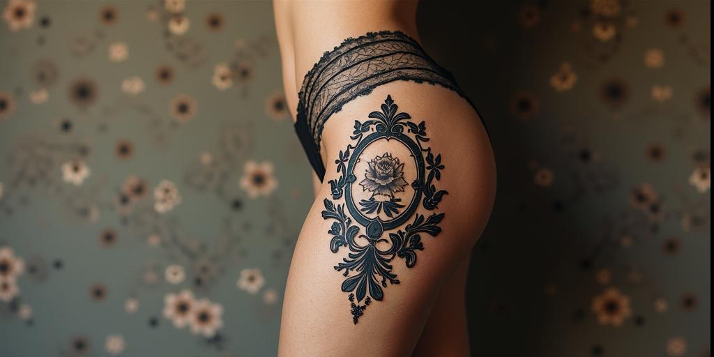 patry, aquarius, zamora (spain)in victorian style tattoo, featuring vintage and elegant elements, ornate frames, roses, antique, sepia-toned color scheme - Variation 2