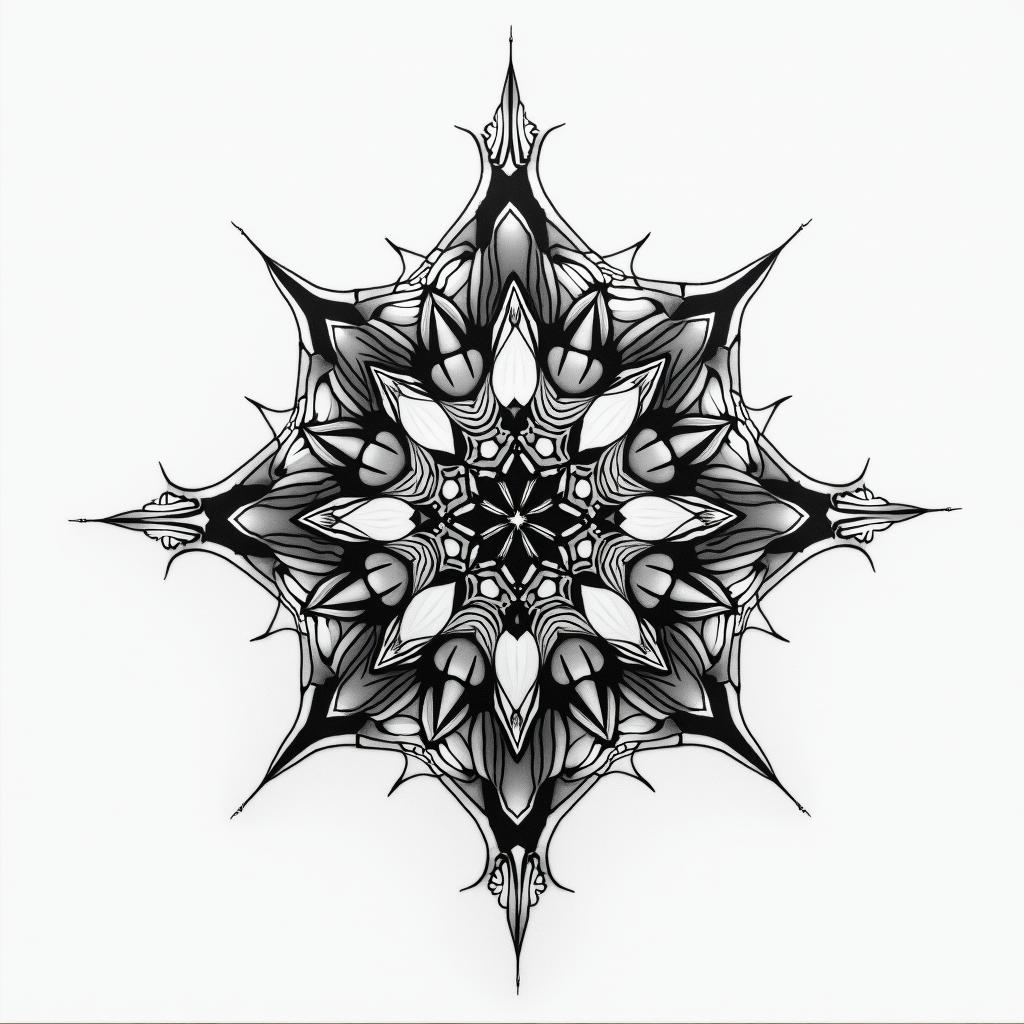 Something significant about my deceased brother is that his profession was a surveyor. in geometric style tattoo, blending hexagons, mandala-inspired patterns, symmetrical and fractal design, clean lines, sharp angles - Variation 5
