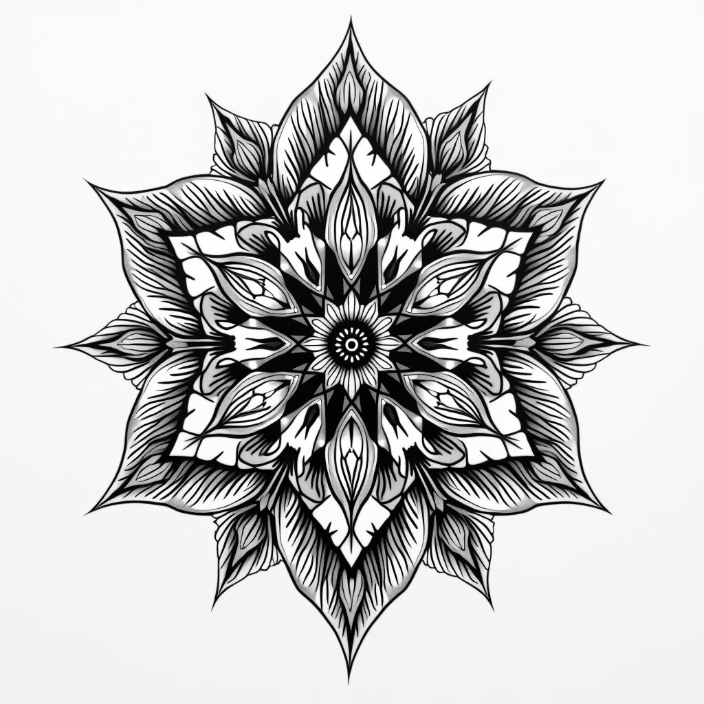 Something significant about my deceased brother is that his profession was a surveyor. in geometric style tattoo, blending hexagons, mandala-inspired patterns, symmetrical and fractal design, clean lines, sharp angles - Variation 3