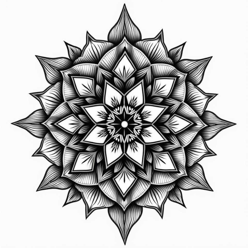 Something significant about my deceased brother is that his profession was a surveyor. in geometric style tattoo, blending hexagons, mandala-inspired patterns, symmetrical and fractal design, clean lines, sharp angles - Variation 4