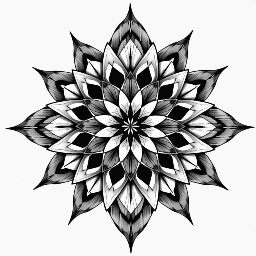 Something significant about my deceased brother is that his profession was a surveyor. in geometric style tattoo, blending hexagons, mandala-inspired patterns, symmetrical and fractal design, clean lines, sharp angles - Variation 2