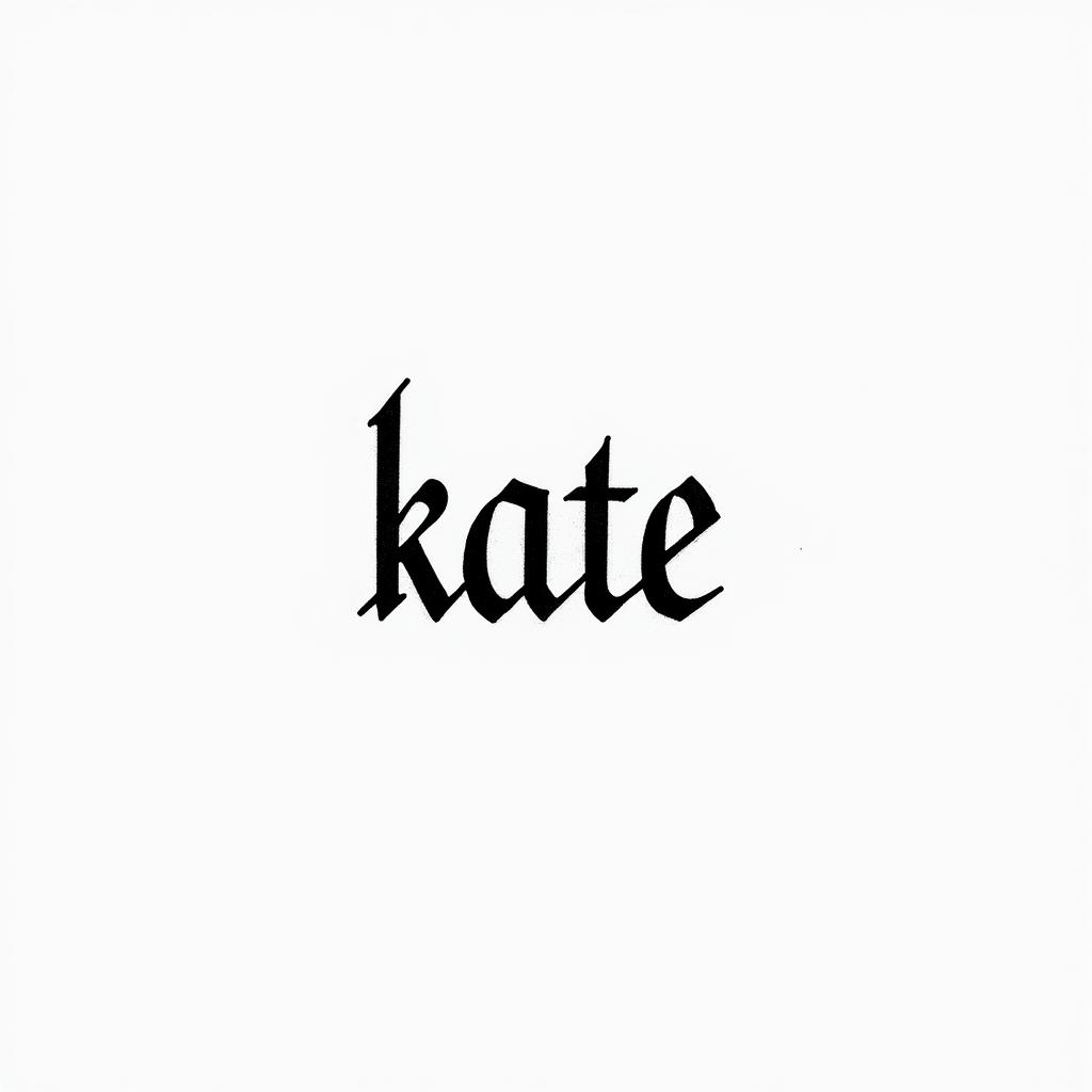 Kateminimalist text-based tattoo, Monospace font ultra-realistic, perfectly placed, high-quality font design, photo-realistic shading, 8k, high quality, finely detailed typograph