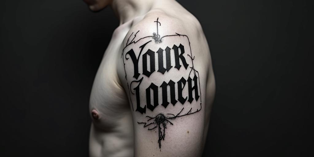 Markus Luciantext-based tattoo, gothic font ultra-realistic, perfectly placed, high-quality font design, photo-realistic shading, 8k, high quality, finely detailed typography - Variation 2