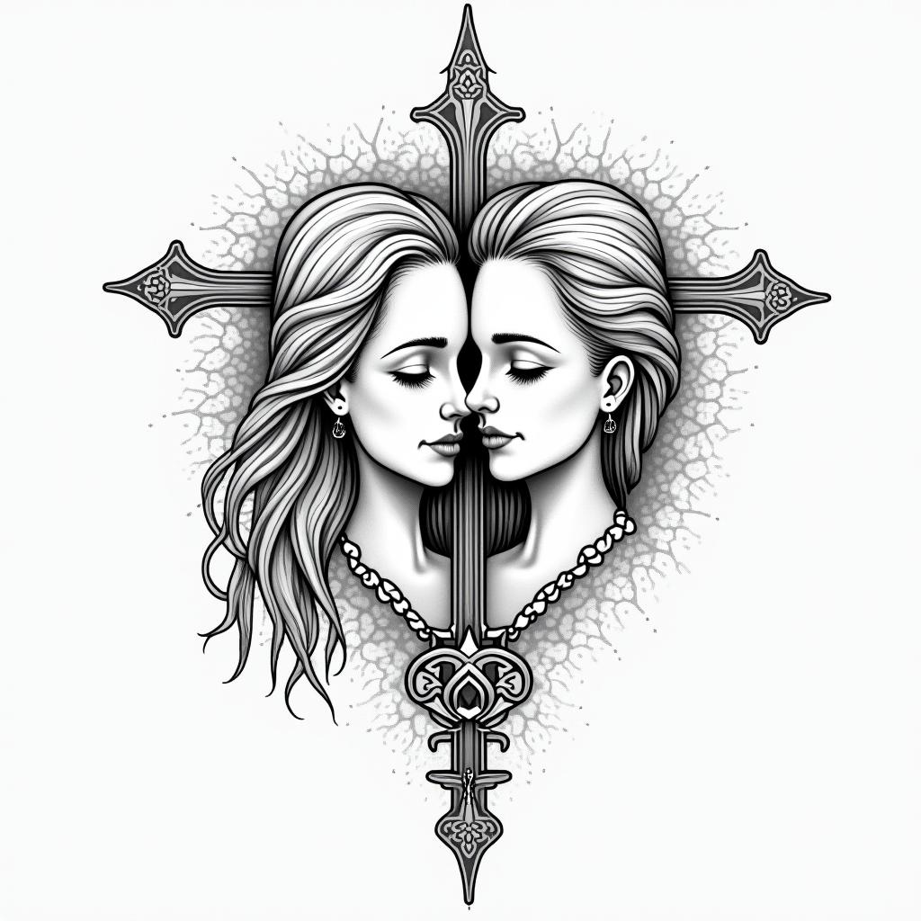 Meaningful for mother daughter, simple, religious symbol, line drawinghigly detailed tattoo - Variation 3