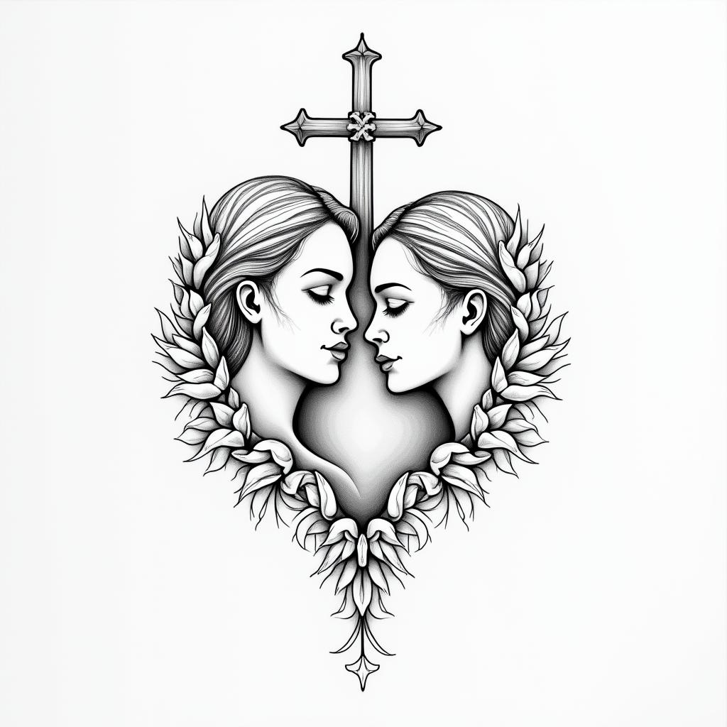 Meaningful for mother daughter, simple, religious symbol, line drawinghigly detailed tattoo - Variation 2