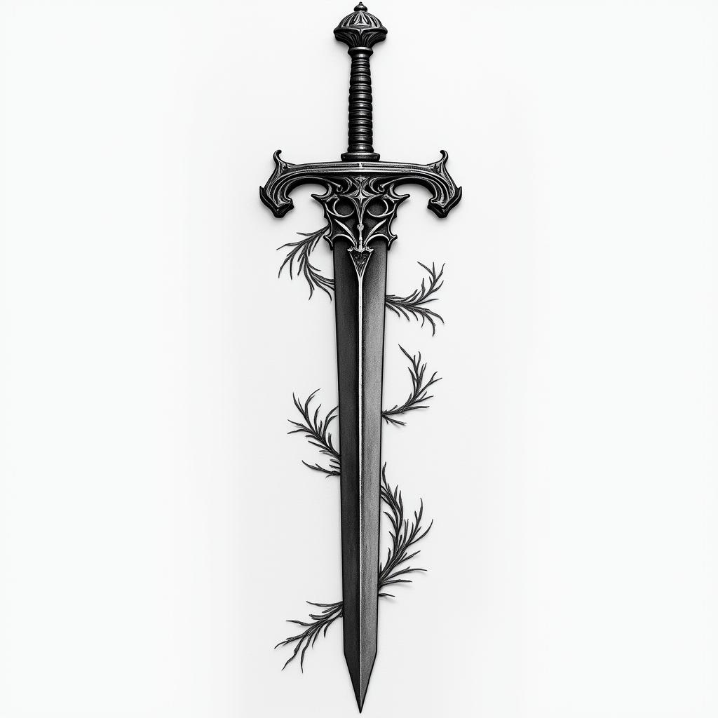 I want a sword on my belly that is unique.higly detailed tattoo