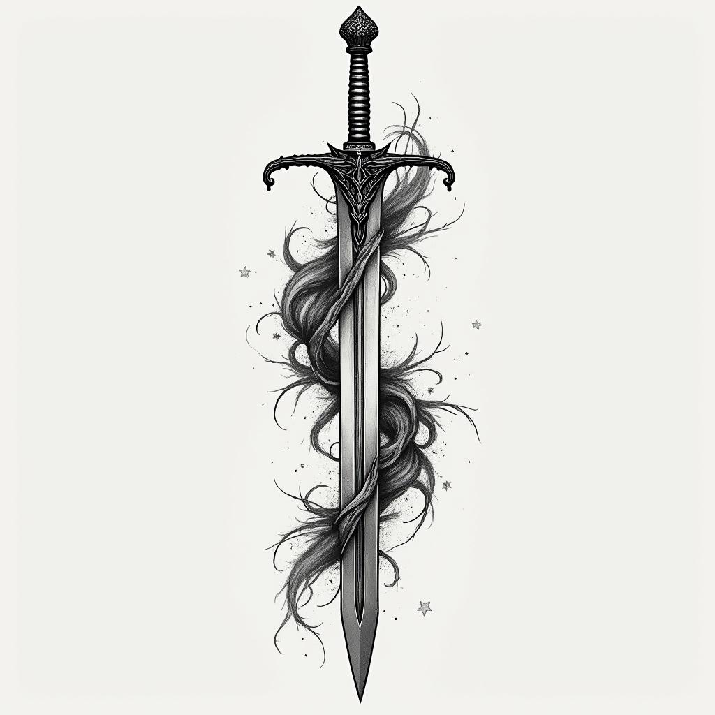 I want a sword on my belly that is unique.higly detailed tattoo - Variation 3