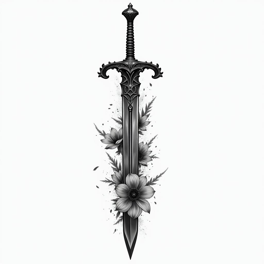 I want a sword on my belly that is unique.higly detailed tattoo - Variation 2
