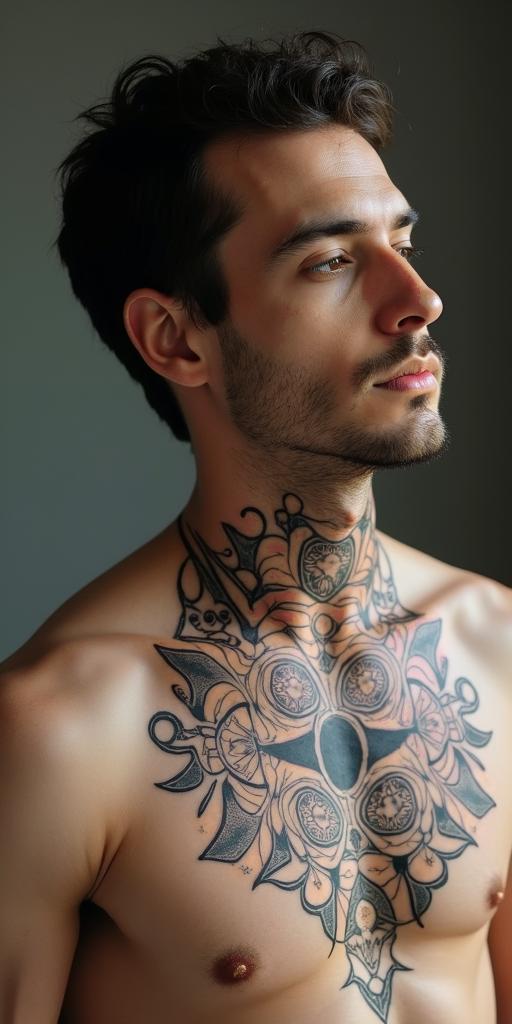 Leo zodiac signin spiritual symbols tattoo style, featuring an intricate design incorporating elements, Hamsa hand, third eye, minimalist composition - Variation 3