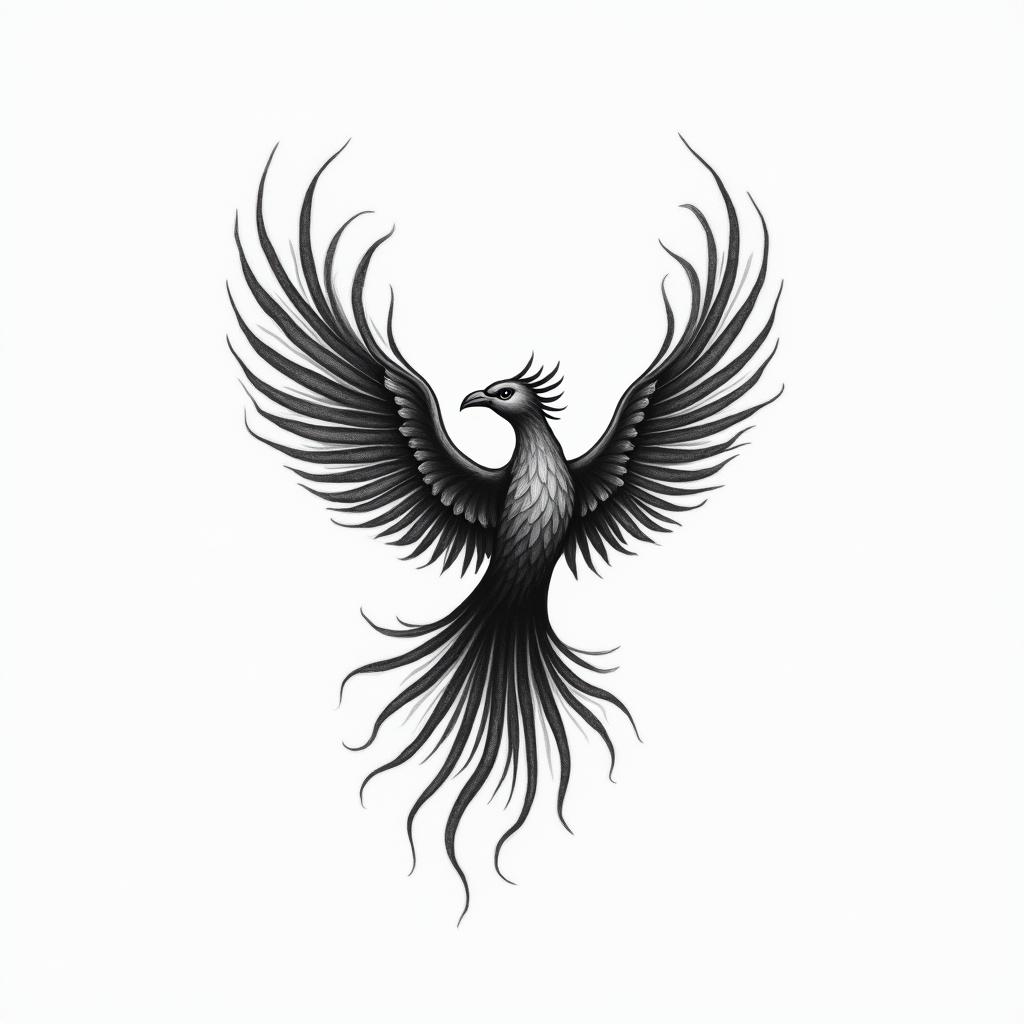 Flying phoenix with fireminimalist text-based tattoo, Monospace font ultra-realistic, perfectly placed, high-quality font design, photo-realistic shading, 8k, high quality, finely detailed typograph - Variation 3