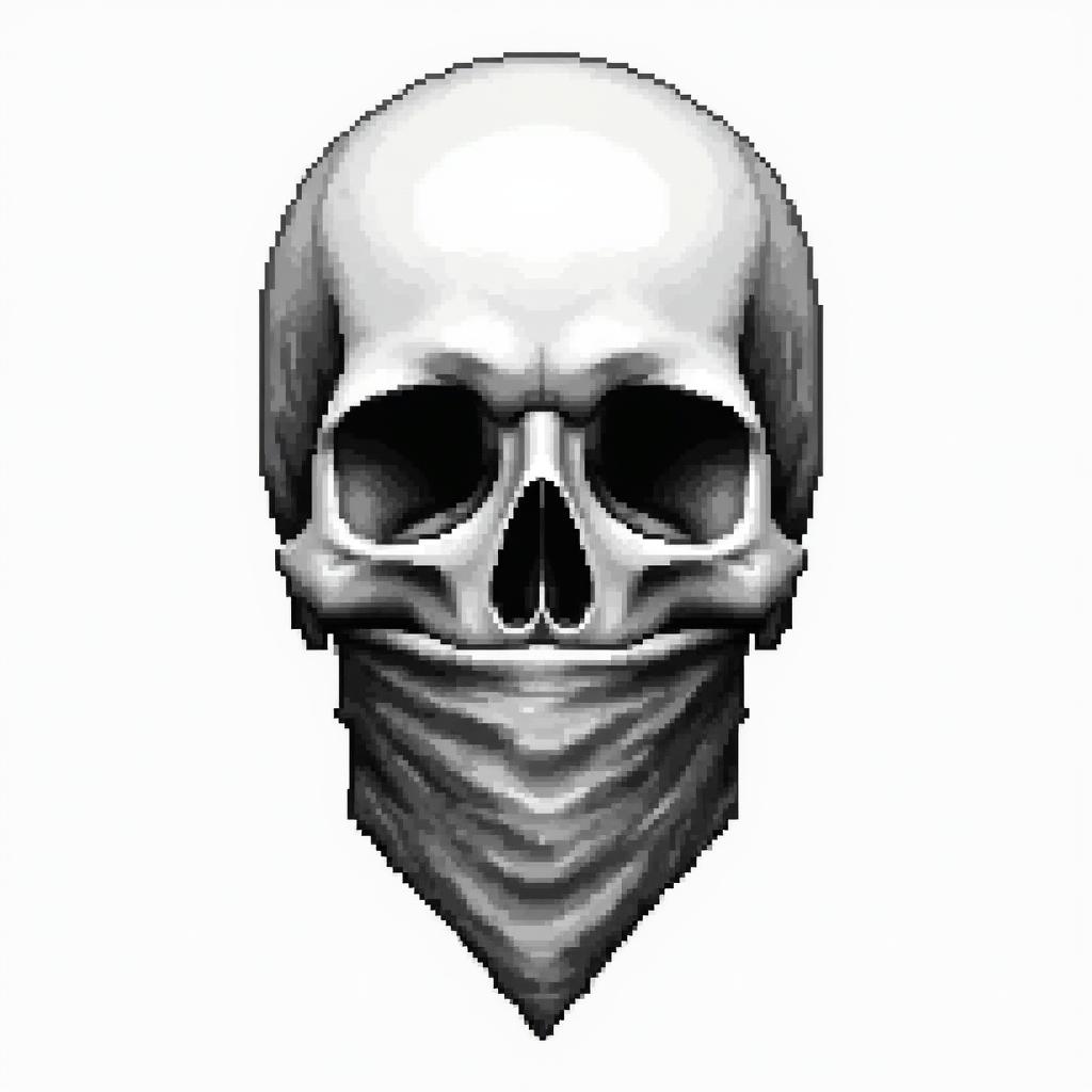 Skull with bandana over mouthin 8-bit tattoo style, minimalistic pixel style tattoo, pixel art with simplified shapes and retro gaming visuals, inspired by 8-bit pixel based detailing - Variation 3