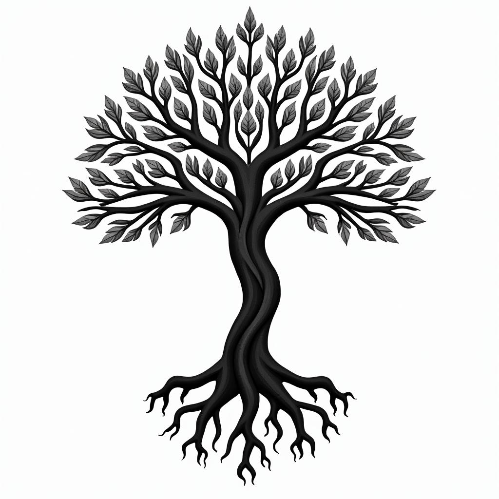 Tree of life with roots and branches in geometric style tattoo, blending hexagons, mandala-inspired patterns, symmetrical and fractal design, clean lines, sharp angles - Variation 2