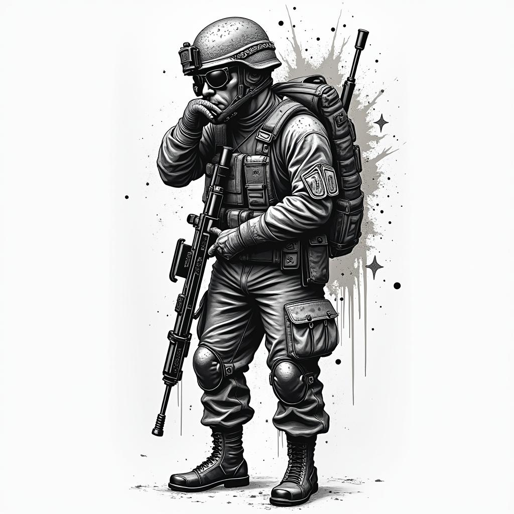 American Soldier, PTSD, Aquarius, Depression, Anxietyin graffiti style tattoo, featuring bold and dynamic street art elements, spray-paint texture with exaggerated lines and expressive, chaotic brushstrokes, intricate lettering incorporated with graffiti tags, symbols like hearts, stars, and wings - Variation 3