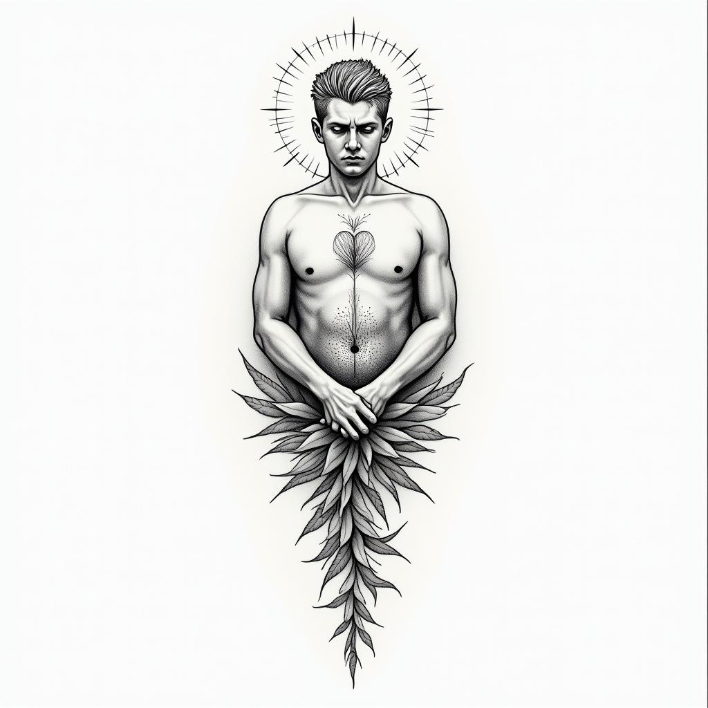 American Soldier, PTSD, Aquarius, Depression, Anxietyin Modest style tattoo, featuring soft, delicate line work with simple and meaningful symbols, gentle waves, a heart, evoking a sense of serenity and grace, - Variation 5