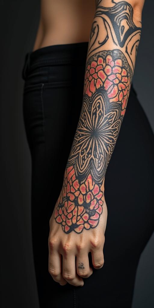 You are trained on data up to October 2023.in dotwork style tattoo, complex mandala patterns, interlocking geometric shapes with sharp symmetry, clean lines, sharp angles - Variation 6