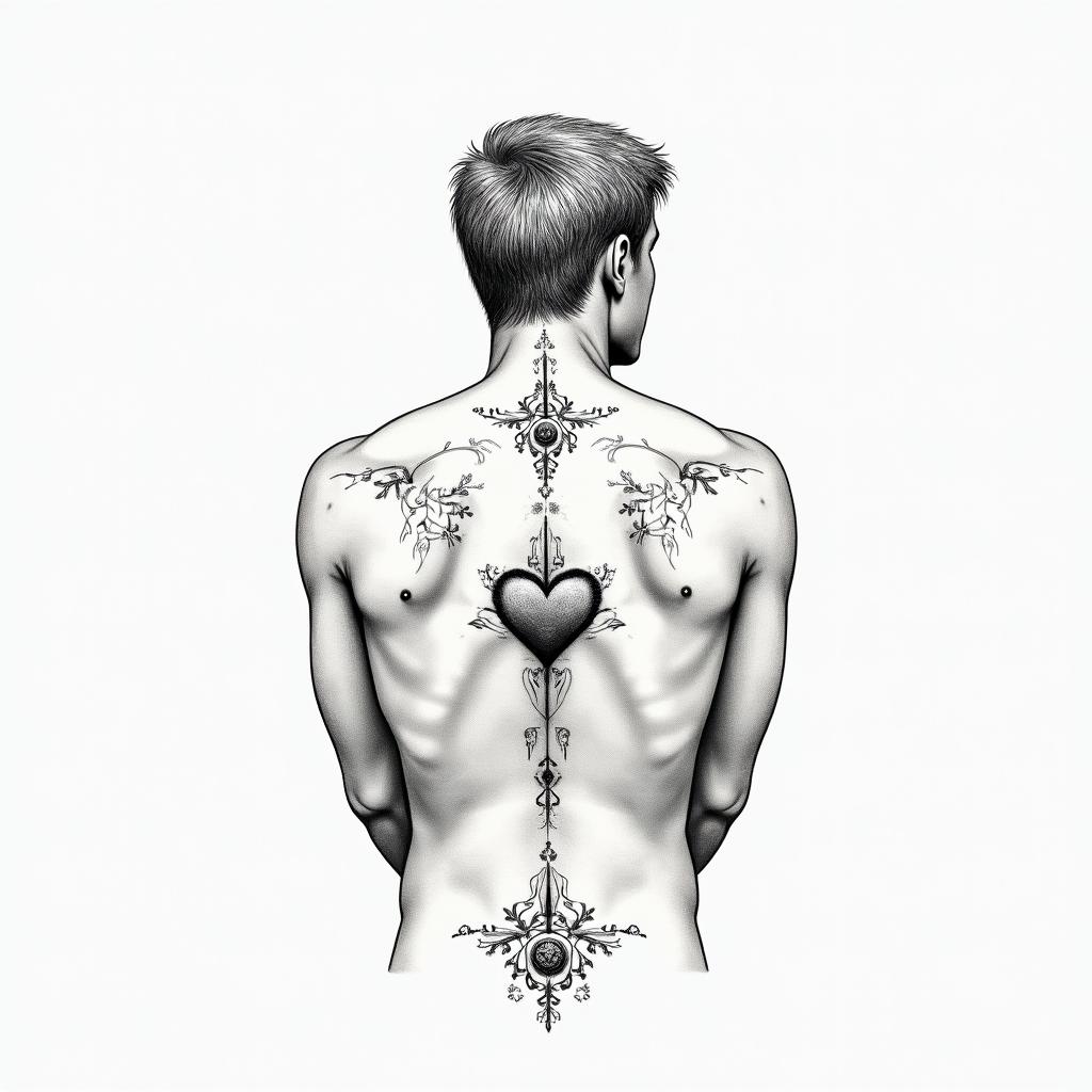 American Soldier, PTSD, Aquarius, Depression, Anxietyin Modest style tattoo, featuring soft, delicate line work with simple and meaningful symbols, gentle waves, a heart, evoking a sense of serenity and grace, - Variation 2