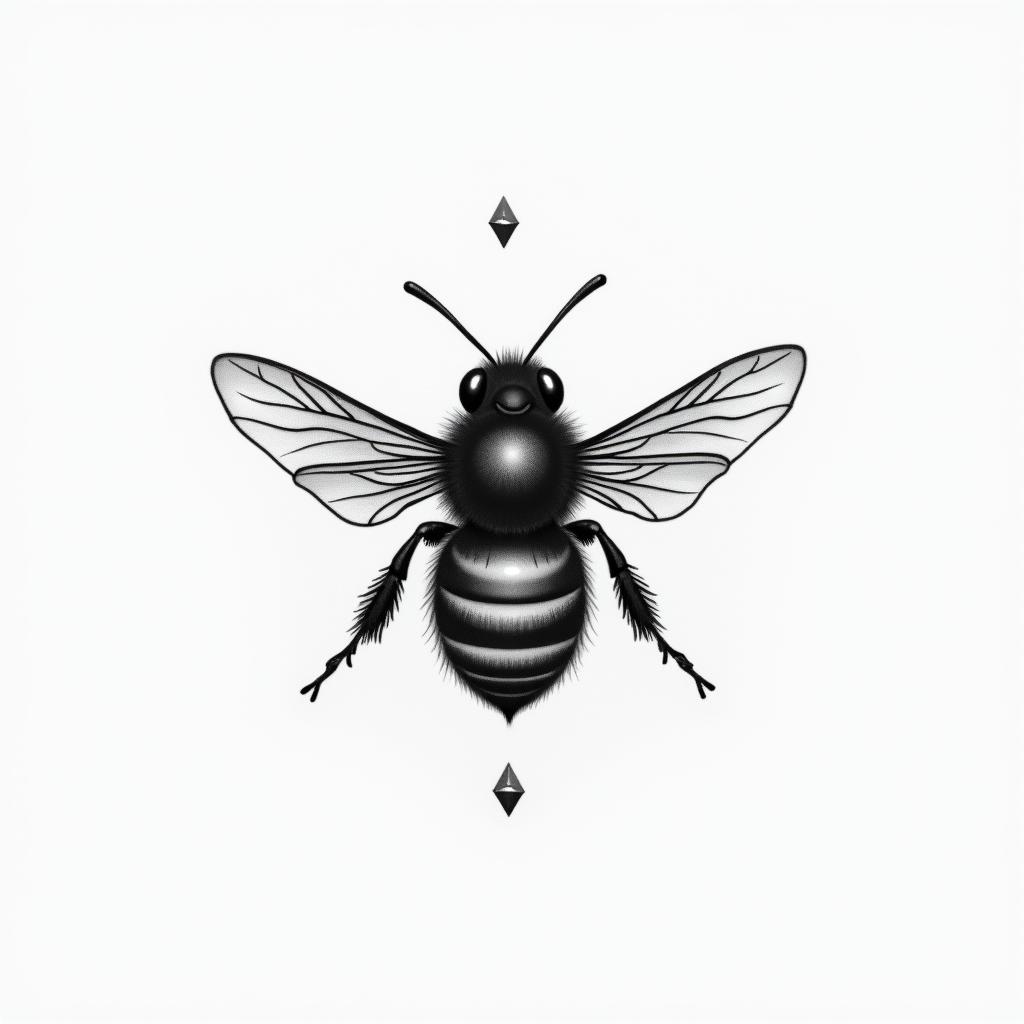 Small bumblebeein minimalist style tattoo, featuring simple shapes and fine lines, with minimal shading and details, tiny triangles, creating a sense of balance and harmony - Variation 3