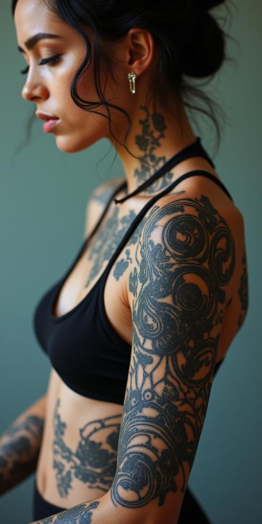 You are trained on data up to October 2023.tattoo in biomechanic style, the tattoo covered by robotic elements of futuristic cyberpunk design, robotic features detail, showcasing intricate mechanical components - Variation 2