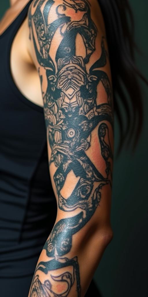 You are trained on data up to October 2023.tattoo in biomechanic style, the tattoo covered by robotic elements of futuristic cyberpunk design, robotic features detail, showcasing intricate mechanical components - Variation 3