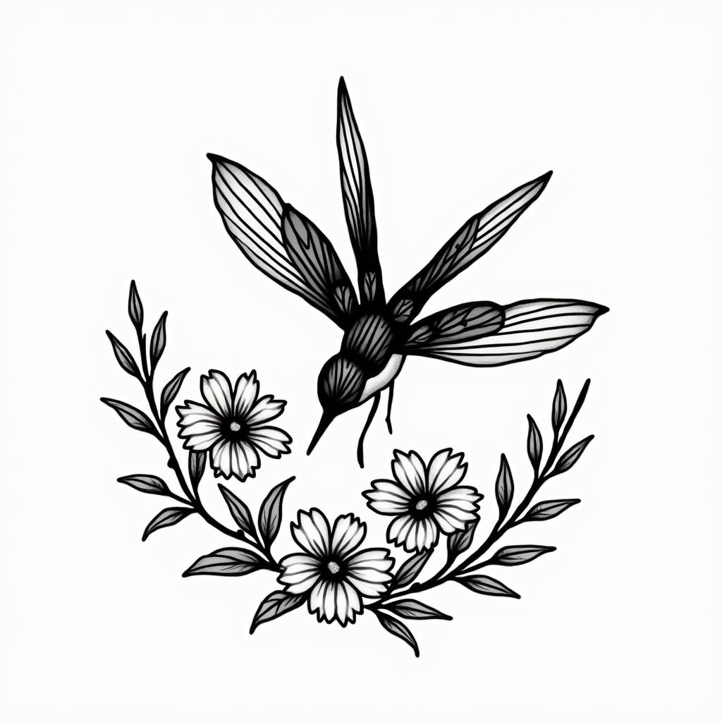 Scissor tailed fly catcher surrounded by Indian blanket flowersin 8-bit tattoo style, minimalistic pixel style tattoo, pixel art with simplified shapes and retro gaming visuals, inspired by 8-bit pixel based detailing - Variation 4