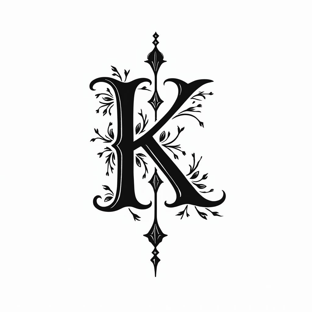intertwined initials "K" and "K" elegantly designed, symbolizing deep love and unbreakable friendship, surrounded by subtle decorative elements that highlight connection and resilience, in a stylish and flowing font.higly detailed tattoo - Variation 3