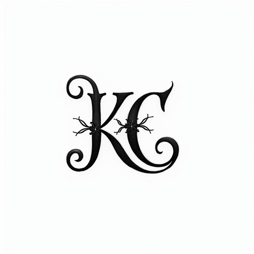 intertwined initials "K" and "K" elegantly designed, symbolizing deep love and unbreakable friendship, surrounded by subtle decorative elements that highlight connection and resilience, in a stylish and flowing font.higly detailed tattoo - Variation 2