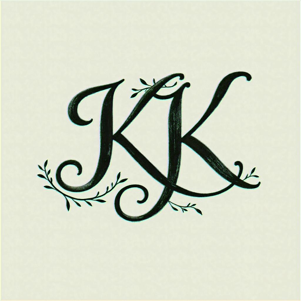 intertwined initials "K" and "K" elegantly designed, symbolizing deep love and unbreakable friendship, surrounded by subtle decorative elements that highlight connection and resilience, in a stylish and flowing font.higly detailed tattoo